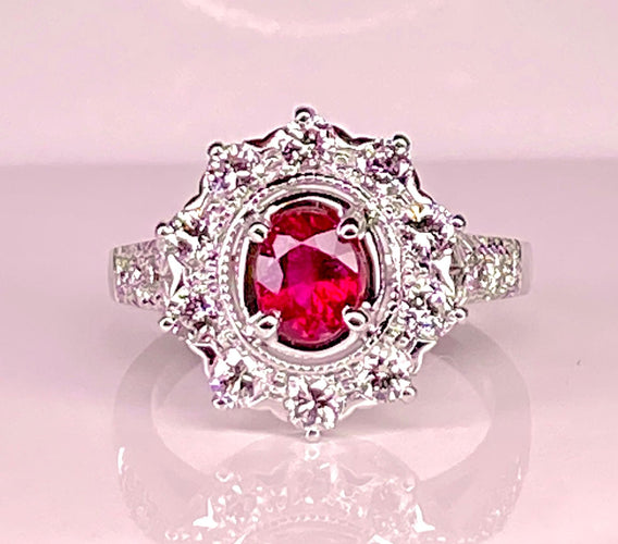 Bague Bague marguerite or blanc rubis et diamants 58 Facettes AB413