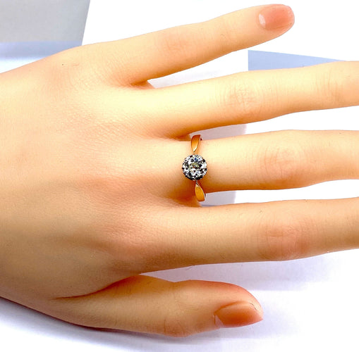 Bague 56 Bague solitaire en or jaune et platine, diamant 58 Facettes AB478