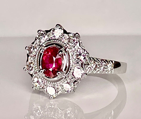 Bague Bague marguerite or blanc rubis et diamants 58 Facettes AB413