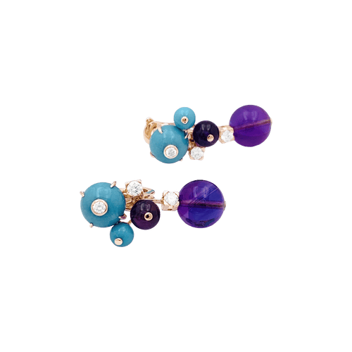 Boucles d'oreilles Boucles d'oreilles Cartier "Délices de Goa" en or rose, améthystes, diamants et turquoises. 58 Facettes 34814