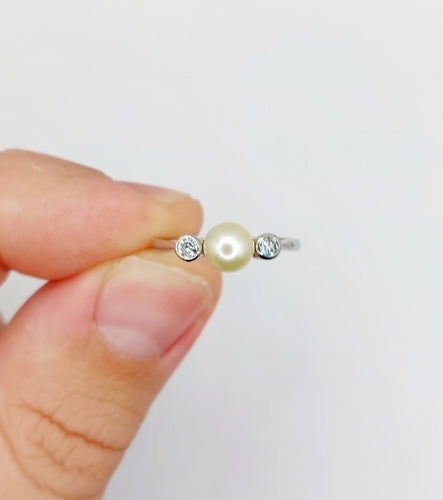 Bague 51 Bague art déco or blanc perle et diamants 58 Facettes A05571