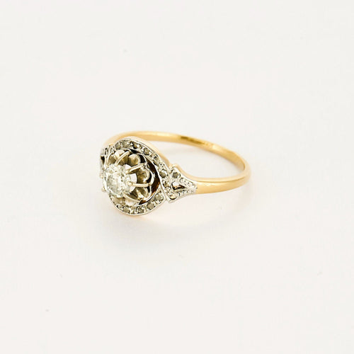 Bague 54 Bague ancienne diamant entourage diamants en or 58 Facettes LMB-293