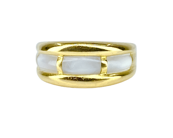 Bague 56 Bague jonc en or jaune 18 carats et nacre blanche 58 Facettes AB669