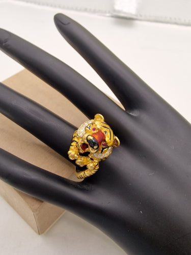 Bague 52.5 Bague Frascarolo à motif tigre, années 1960 - or jaune, diamants et émail 58 Facettes