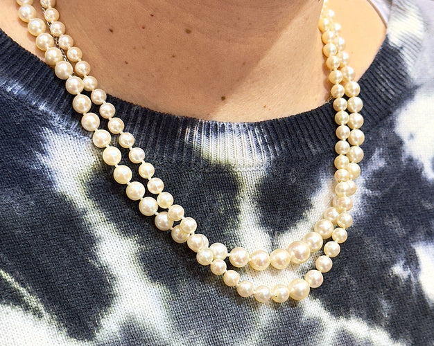 Collier Collier de perles ancien double rang, fermoir or et diamants 58 Facettes