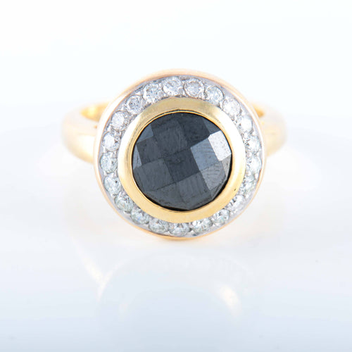 Bague BAGUE OR JAUNE 14K HEMATITE DIAMANTS ET MOISSANITES 58 Facettes LP 921