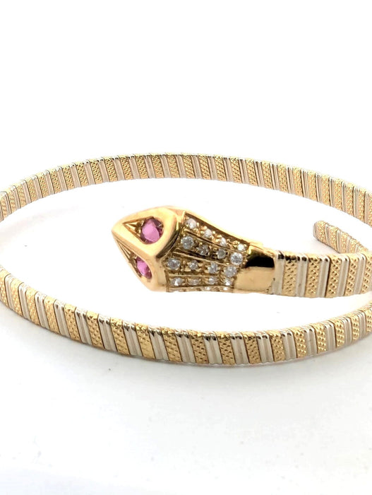 Bracelet Bracelet rigide or jaune et blanc rubis et diamants 58 Facettes