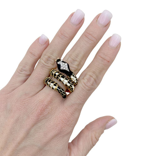 Bague 56 Bague vintage, «Serpent», or jaune, émail, diamants. 58 Facettes 35134