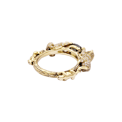 Bague 54 Bague Bibi Van Der Velden "Family Crest Lion" or jaune, diamants, saphir vert. 58 Facettes 34453