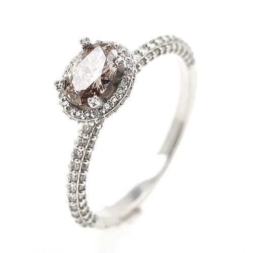 Bague 55 Bague en or avec diamant champagne et diamants blancs 58 Facettes AO-0002