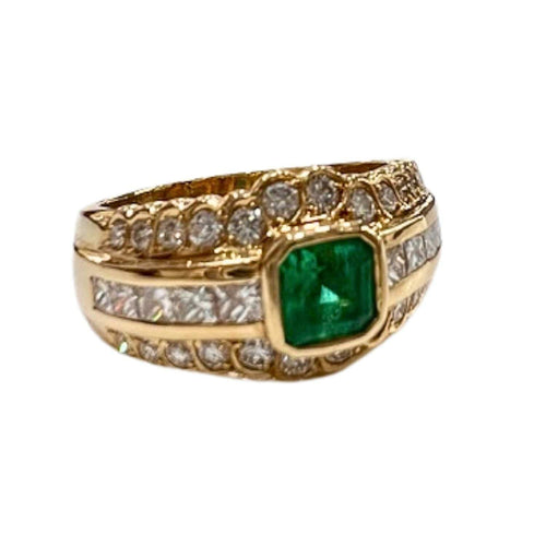 Bague 58.5 Bague design contemporaine en or avec diamants et émeraude 58 Facettes Q288B