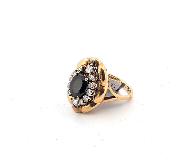 Bague 54 Bague en or jaune avec saphir et diamants 58 Facettes