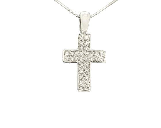 Collier Collier en or blanc 18 carats avec pendentif croix et diamants de 0,32 carat 58 Facettes 10649