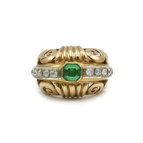 Bague 55 Bague - Or jaune émeraude et diamants 58 Facettes 1032