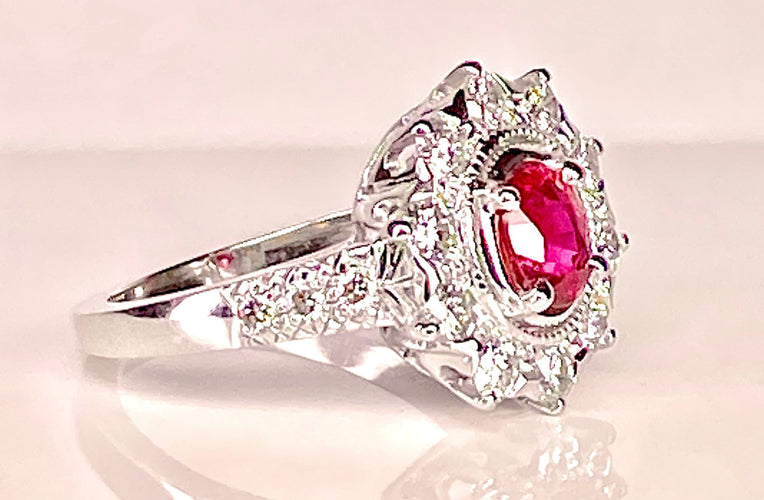Bague Bague marguerite or blanc rubis et diamants 58 Facettes AB413