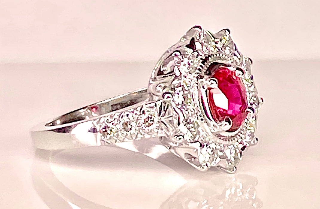 Bague 51 Bague marguerite or blanc rubis et diamants 58 Facettes AB413