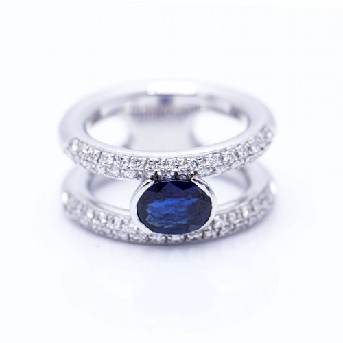 Bague 52 diamonds and sapphire ring 58 Facettes N102924EJ