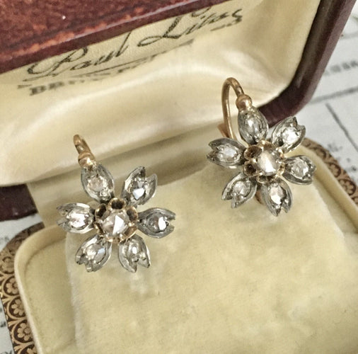 Boucles d'oreilles Boucles d'oreilles dormeuses anciennes en or 18K et argent 58 Facettes