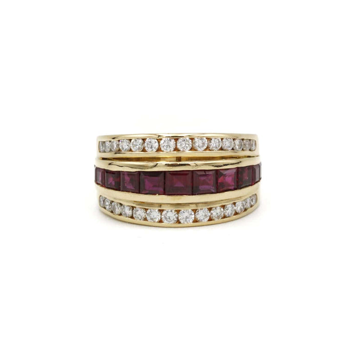 Bague Bague or jaune diamants rubis 58 Facettes 240032SP