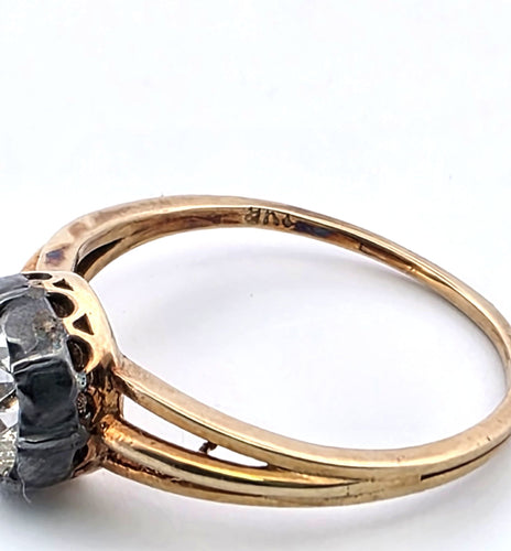 Bague 54 Bague Art Déco en or jaune et argent avec gros diamant 58 Facettes
