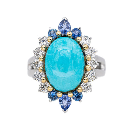 Bague 51 Bague Marquise  Or blanc Turquoise, Diamant, Saphir 58 Facettes 4654147CN