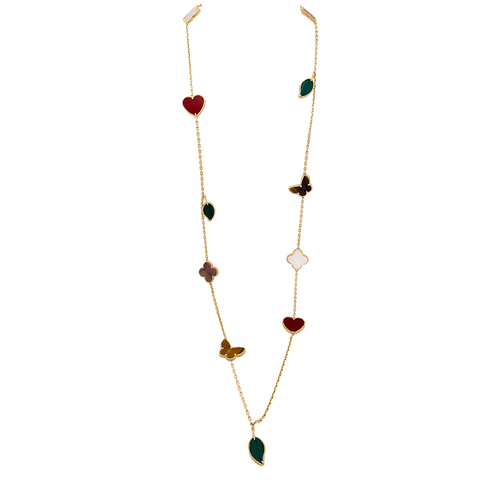 Collier Collier-Sautoir Van Cleef & Arpels, "Lucky Alhambra", or jaune, cornaline, malachite, oeil de tigre, nacre. 58 Facettes 34547
