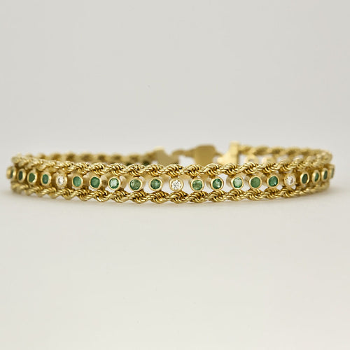 Bracelet Elegant Bracelet en or jaune, diamants et émeraudes 58 Facettes B250662