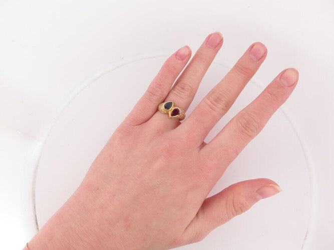 Bague 52 bague toi et moi rubis saphir et diamants t52 or jaune 18k 5gr 58 Facettes 267850