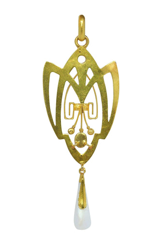 Pendentif Coup de fouet romantique : pendentif Art nouveau avec diamants, saphir et perle rare 58 Facettes 24292-0258