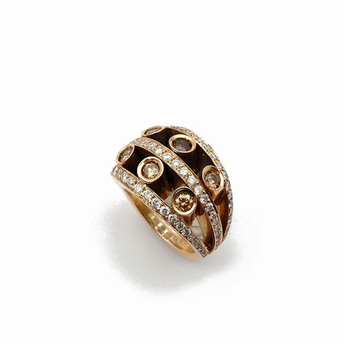 Bague 53 Bague boule "Vulcania" - diamants cognac et blancs, or rose - Epoque moderne 58 Facettes 207
