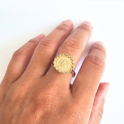 Bague 59 Bague pièce Dos Pesos de 1945 en or jaune 18 carats - Taille EU59 58 Facettes GEL-RI-2PES-YG