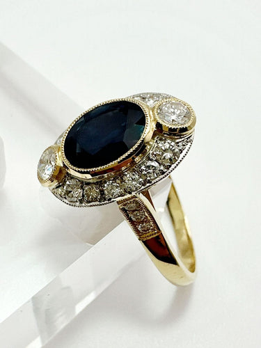 Bague 55 Bague en or jaune sertie d'un saphir bleu et de diamants, avec des accents en platine 58 Facettes 50356