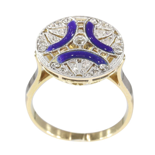 Bague 50 Bague de fiançailles Art Déco vintage en diamant avec émail bleu 58 Facettes 22236-0281