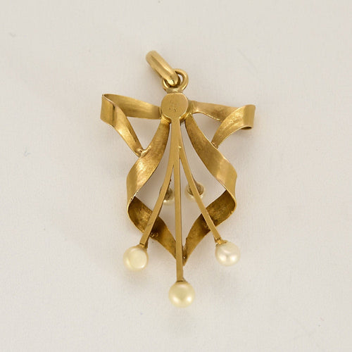 Pendentif Pendentif Art Nouveau en or jaune à motif de noeud et perles blanches 58 Facettes PAL30162
