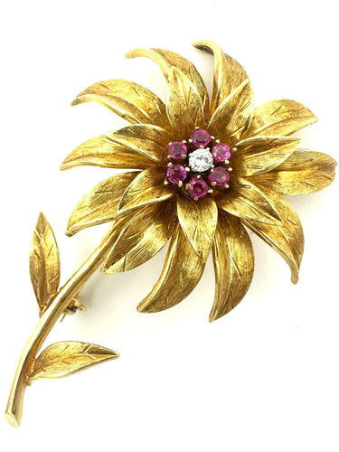 Broche TIFFANY & Co. Broche vintage or, rubis et diamants 58 Facettes