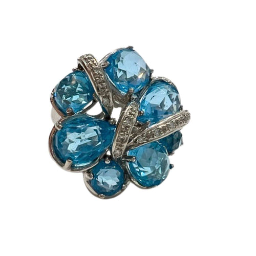 Bague 49 BAGUE AU DESIGN CONTEMPORAIN en OR 18 carats avec DIAMANTS et TOPAZE SUISSE 58 Facettes Q267B