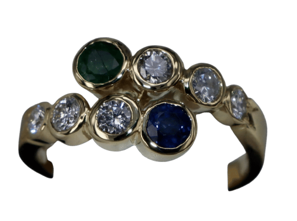 Bague 53.5 Bague saphir émeraude et diamant serpent en or jaune 58 Facettes BA-70