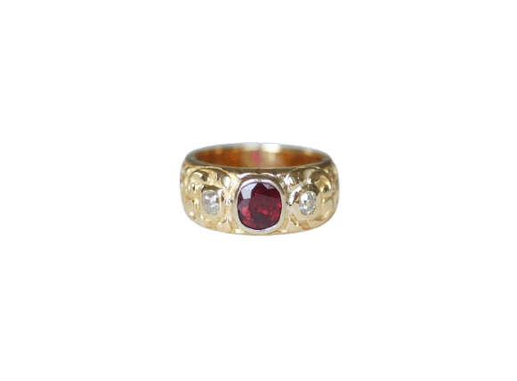 Bague 54 Bague Ancienne Bandeau or jaune, Rubis 1,70 Cts et Diamants 58 Facettes