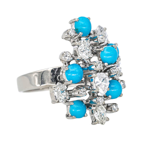 Bague 56 Bague Cocktail Argent Diamant, Turquoise 58 Facettes 4398646CN