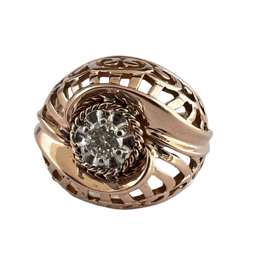 Bague 48.5 Bague Vintage en Or Jaune, Diamant 58 Facettes LOT 3024