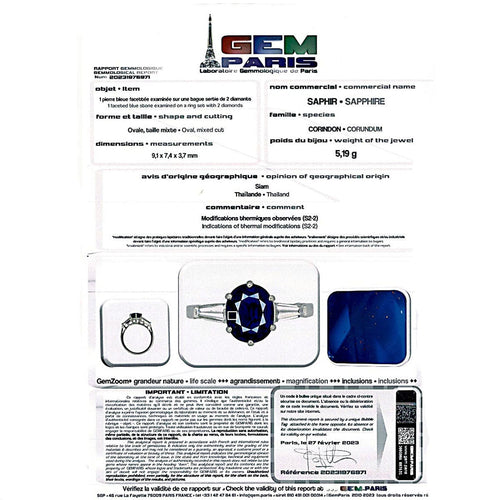 Bague 52 Bague saphir, platine et diamants. 58 Facettes 32357