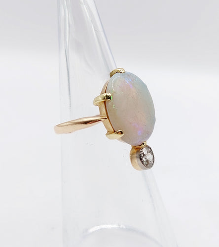 Bague 46 Ancienne bague duchesse or rose, opale cabochon et diamant taille ancienne 58 Facettes A05846