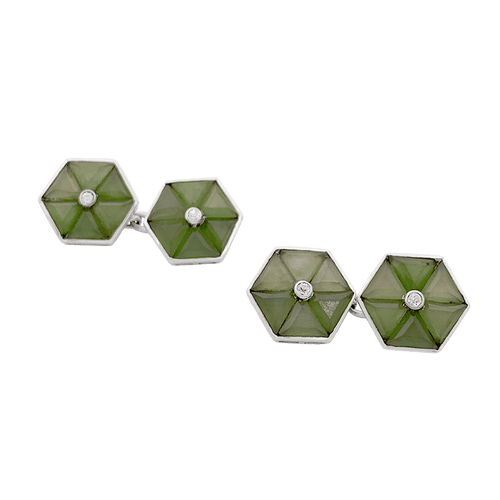 Boutons de manchette Boutons de manchette jade néphrite et platine. 58 Facettes 34665