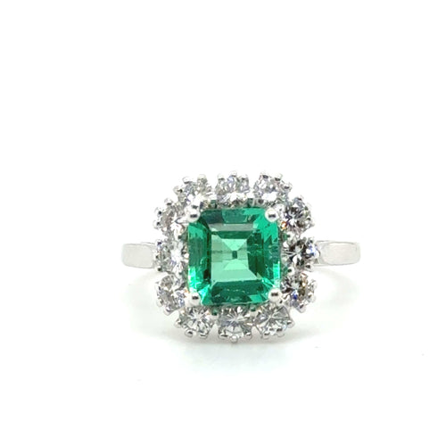 Bague 53 Bague Marguerite Or blanc Émeraude 1,69 carats et Diamants 58 Facettes 1.0000493/1