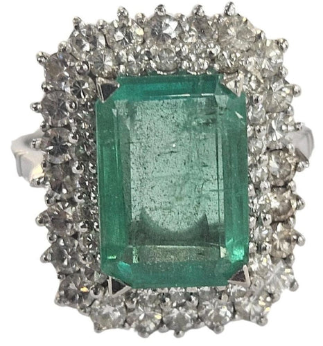 Bague 51 Bague cluster avec émeraude colombienne naturelle certifiée HRD de 3,45 cts en or blanc 58 Facettes E24