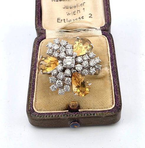 Bague 57 Superbe bague en or blanc avec quartz citrine naturel et diamants 58 Facettes