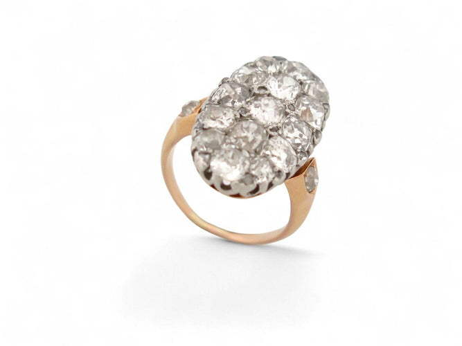 Bague 48 bague marquise navette 17 diamants 3.4ct t48 or rose 18k & platine 7.8 gr 58 Facettes 270710