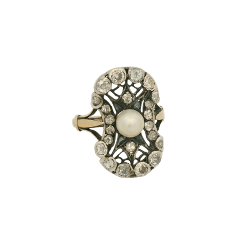 Bague 52 Yelow gold, pearl and dialmond ring circa 1890 58 Facettes