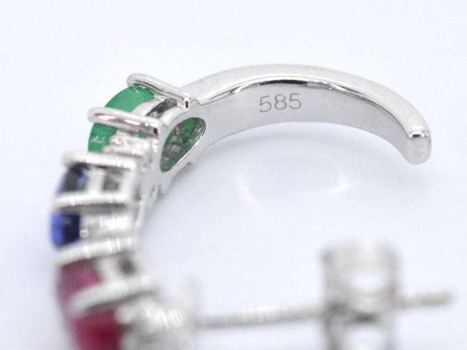 Boucles d'oreilles Boucles d'oreilles en or blanc avec pierres précieuses multicolores et diamants 58 Facettes 2274