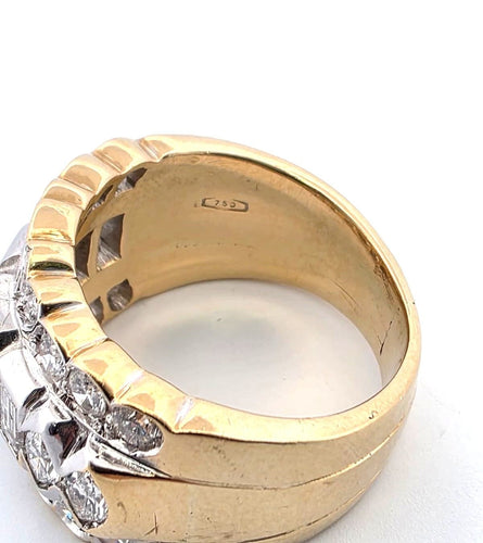 Bague 52 Bague en or jaune et blanc 18 carats avec émeraude et diamants 58 Facettes